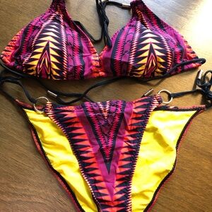 Red Carter Colorful Bikini Set